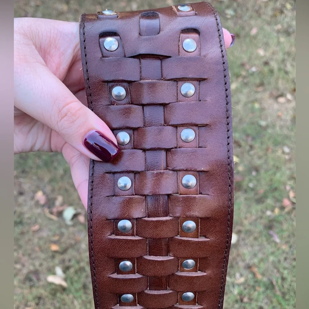 Vintage Oversized Riveted Woven Leather Belt